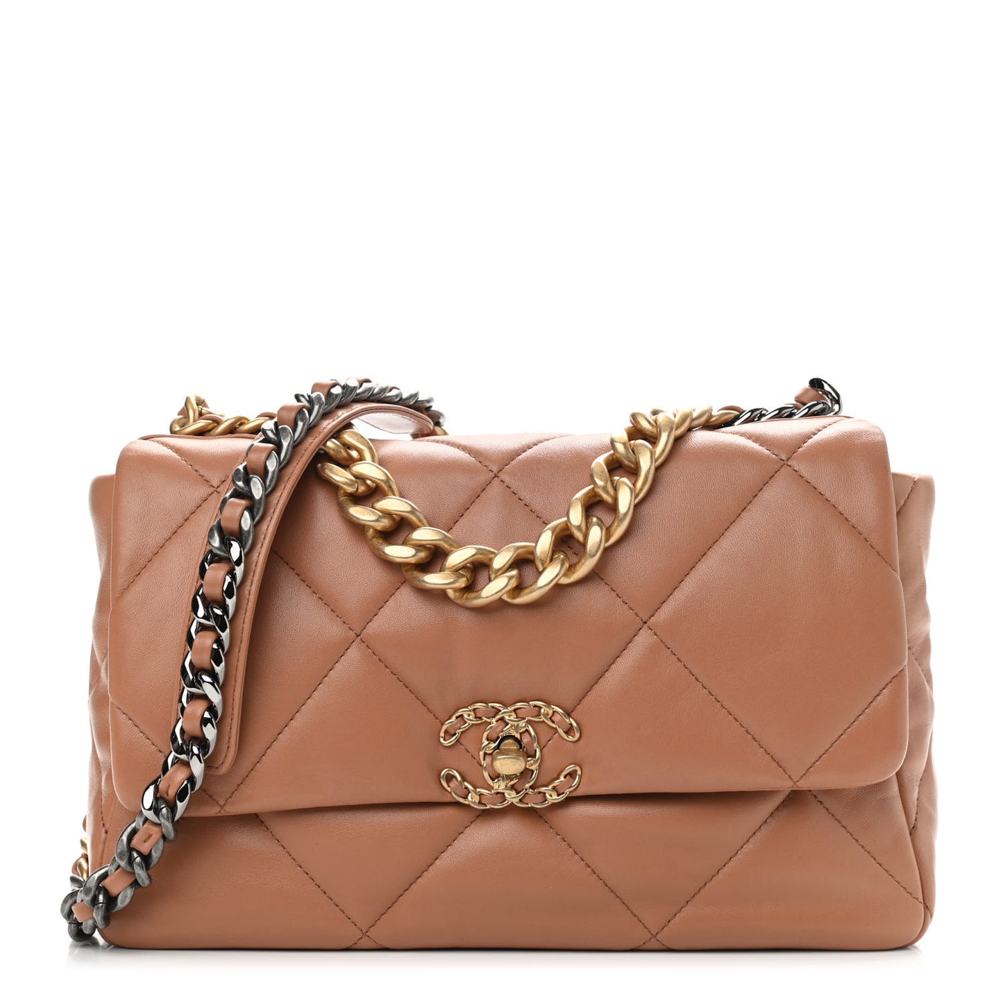 Lambskin Quilted Large Chanel 19 Flap Brown