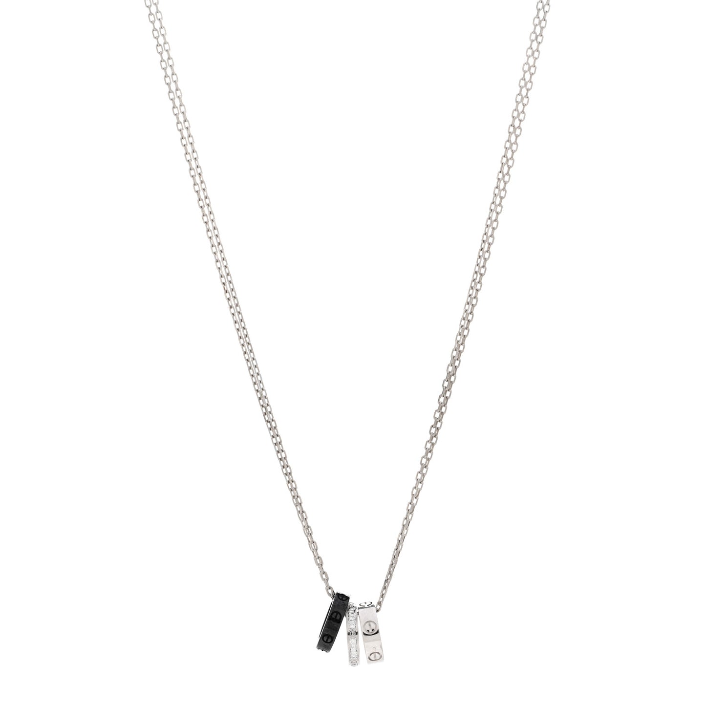18K White Gold Ceramic Diamond Three Ring LOVE Necklace