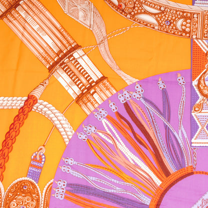Hermes Cashmere Silk Ceintures et Liens Shawl 140 Orange Bouton D'or Mauve 1 of 16