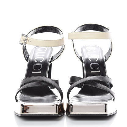 Gucci Calfskin Colorblock Crystal Buckle Platform Sandals 40.5 Silver 2 of 12
