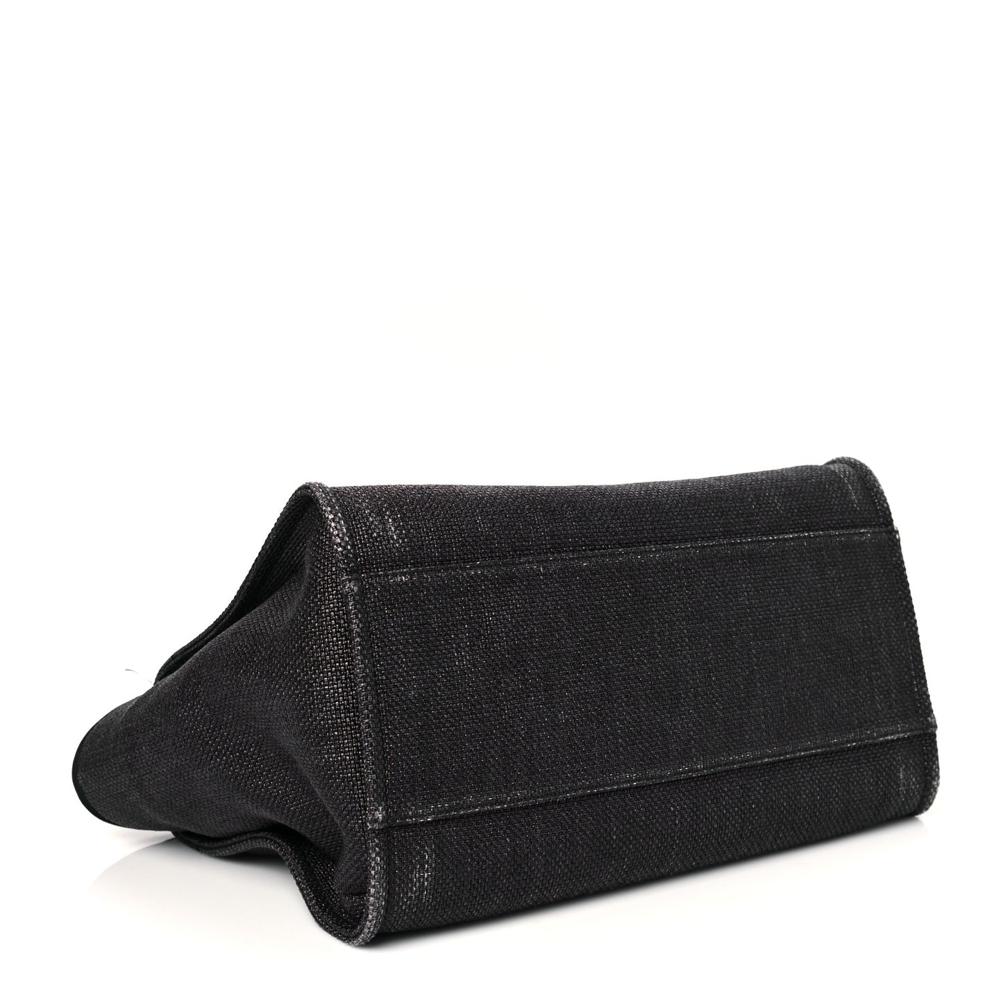Woven Straw Raffia Medium Deauville Tote Black