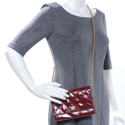 Chanel Patent Quilted Wallet On Chain WOC Red 2 of 8