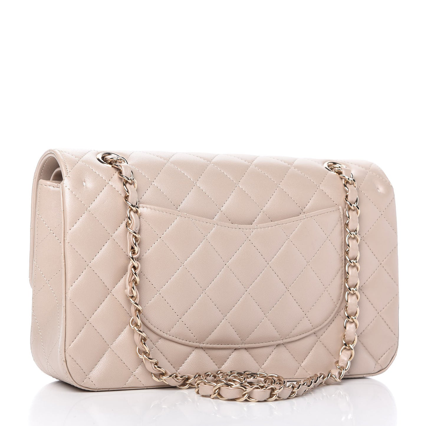 Iridescent Lambskin Quilted Medium Double Flap Beige