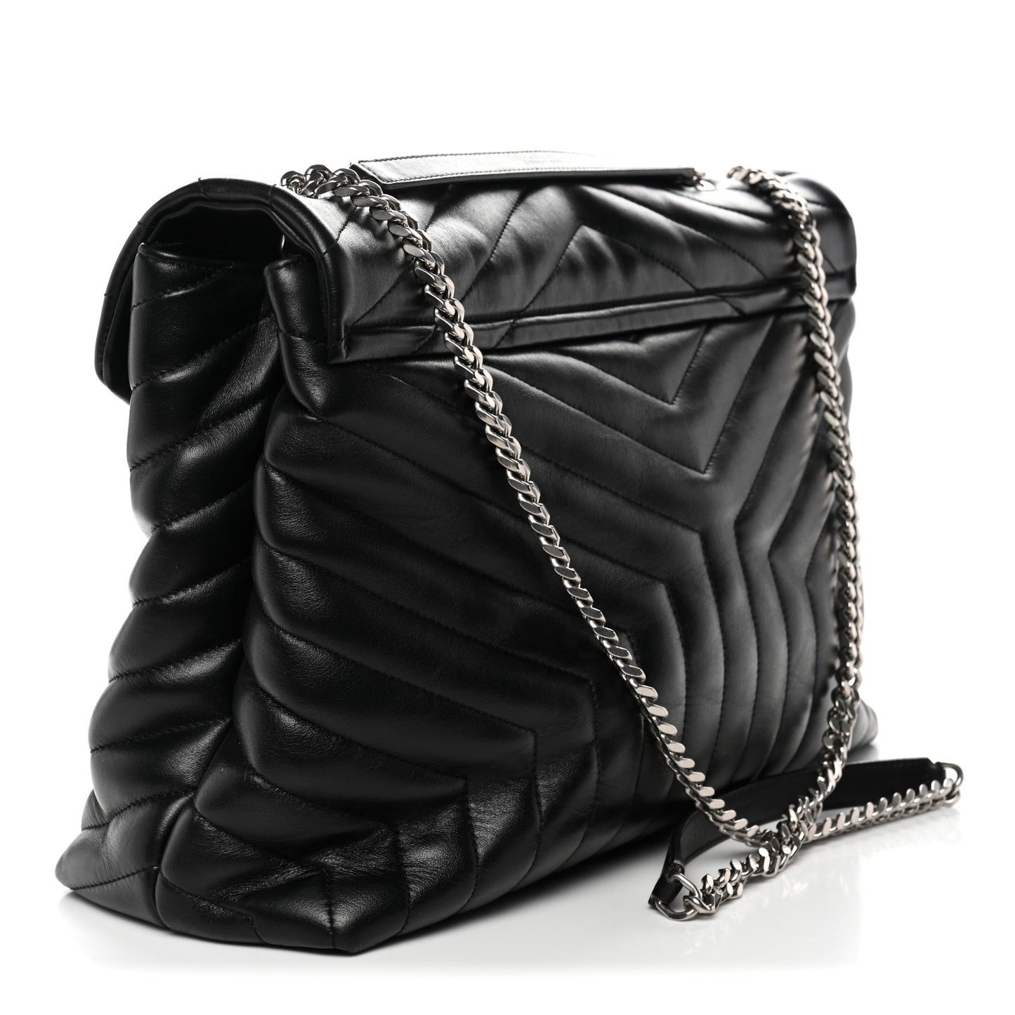 Calfskin Y Quilted Monogram Large Loulou Chain Satchel Black Black