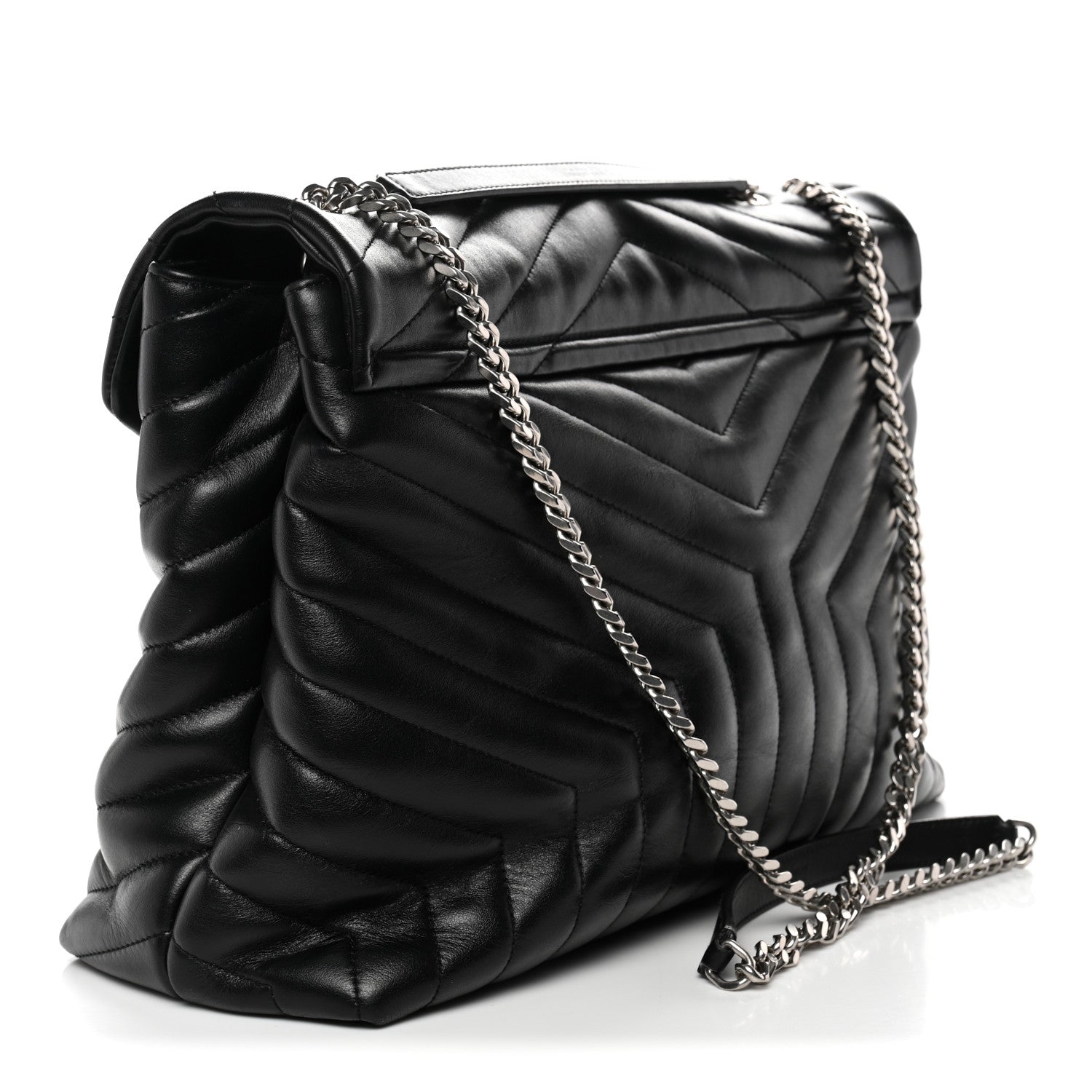 Saint Laurent Calfskin Y Quilted Monogram Large Loulou Chain Satchel Black Black 3 of 14