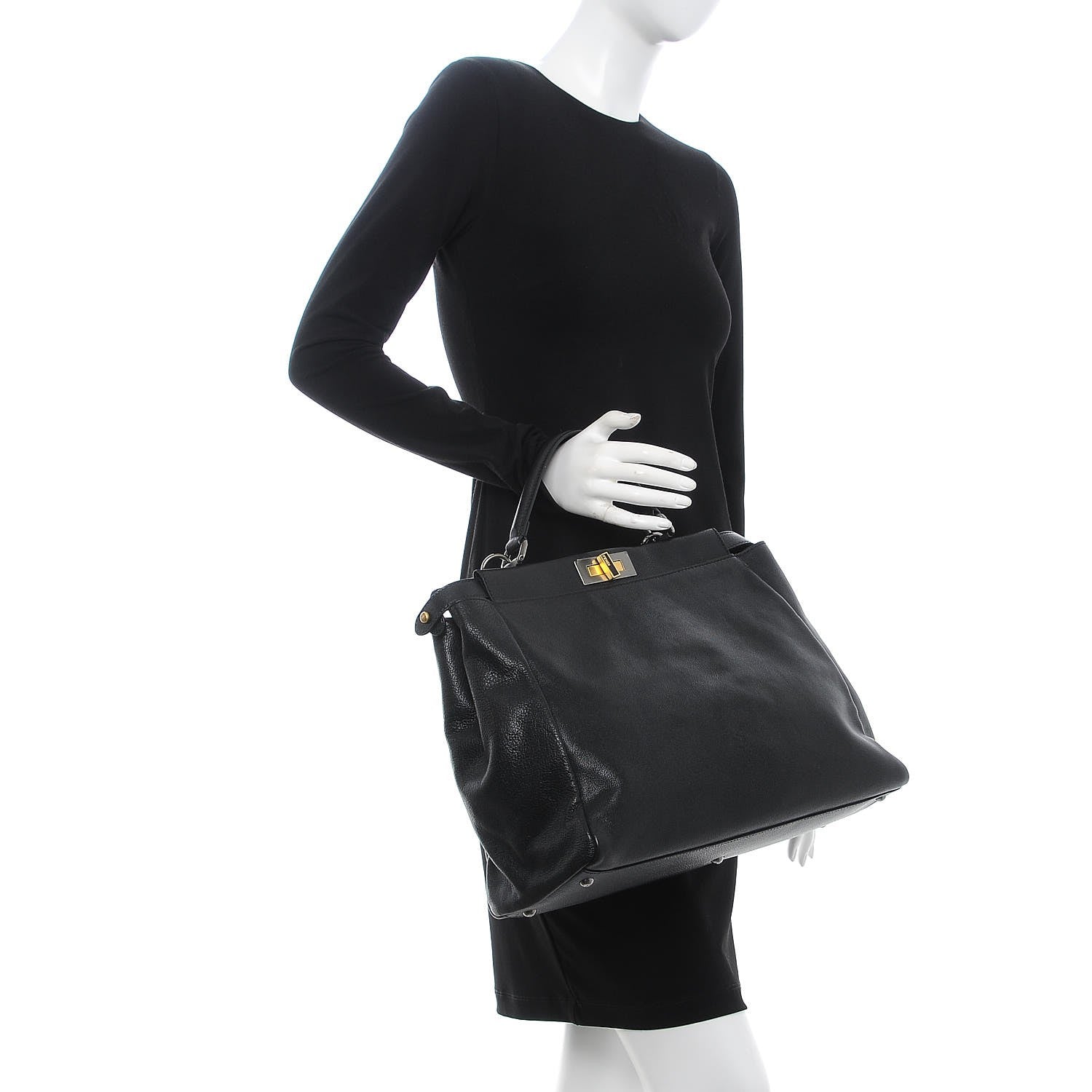 Fendi Goatskin Large Peekaboo Iconic Satchel Black Lampone 3 of 9