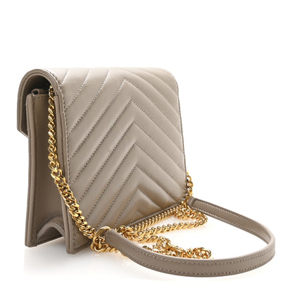 Saint Laurent Lambskin Matelasse Chevron Monogram Envelope Chain Wallet Dusty Grey 3 of 10