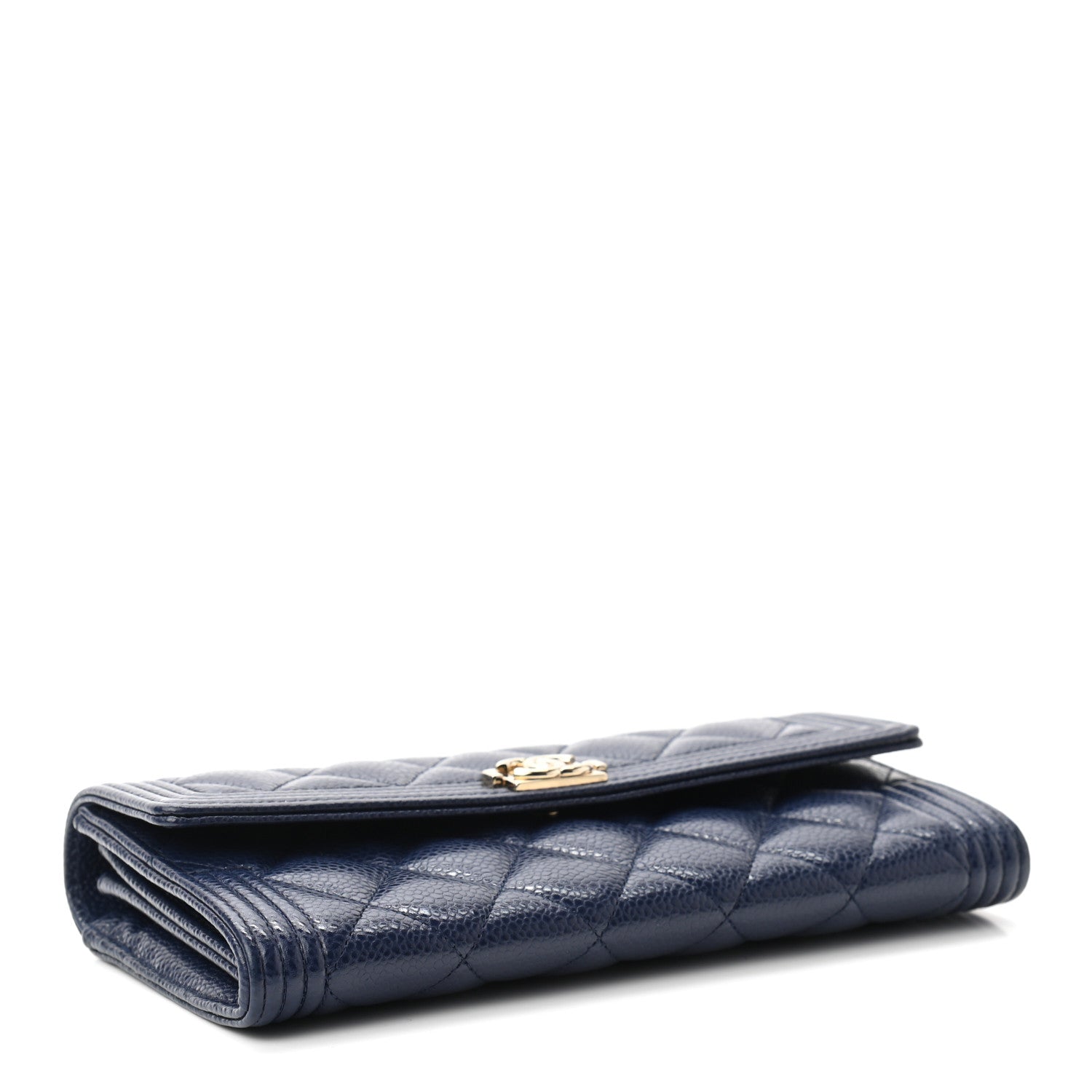 Chanel Caviar Quilted Large Boy Gusset Flap Wallet Blue 4 of 8