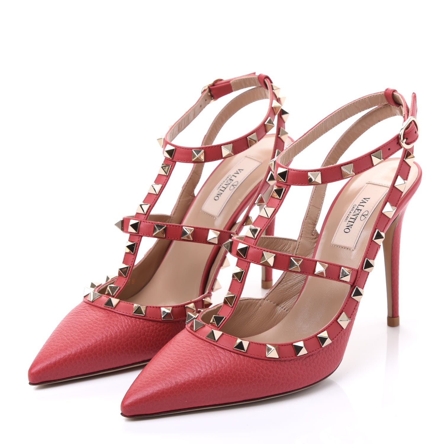 Valentino Garavani Pebbled Calfskin Rockstud Ankle Strap 100mm Pumps 38 Rock Pink 2 of 10