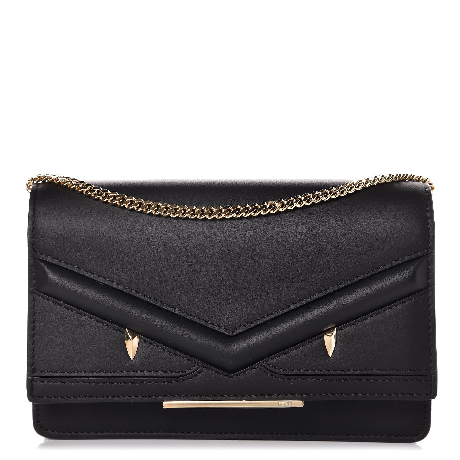 Fendi Vitello Century Eyebrow Monster Eyes Embossed Tube Wallet On Chain Black 1 of 7