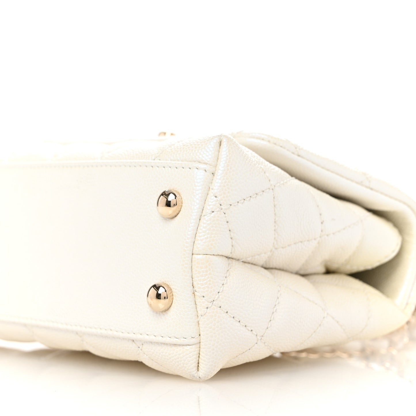 Iridescent Caviar Quilted Extra Mini Coco Handle Flap White