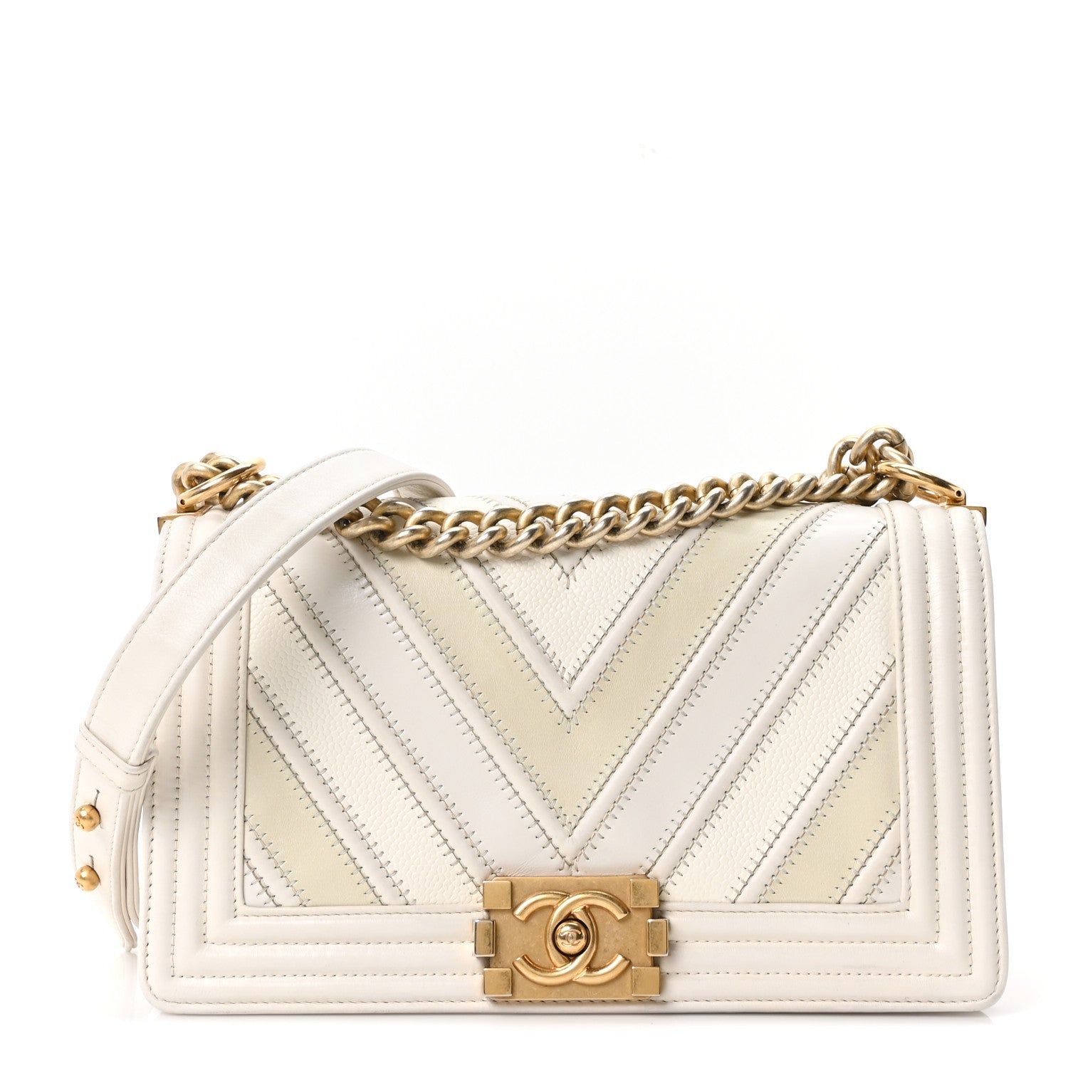 Chanel Caviar Calfskin Chevron Medium Boy Flap White 1 of 9