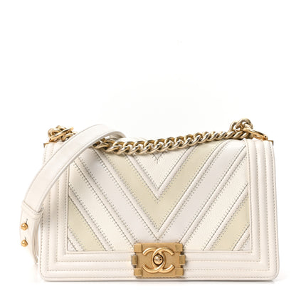Chanel Caviar Calfskin Chevron Medium Boy Flap White 1 of 9