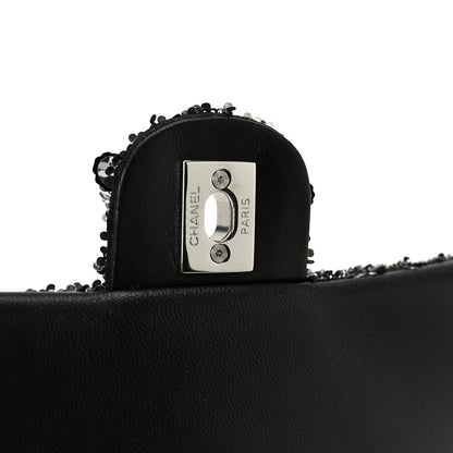 Chanel Sequin Camellia Small Single Flap Silver Black 7 of 12