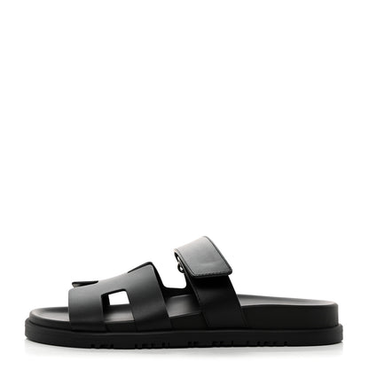 Hermes Calfskin Womens Chypre Sandals 38 Black 1 of 9