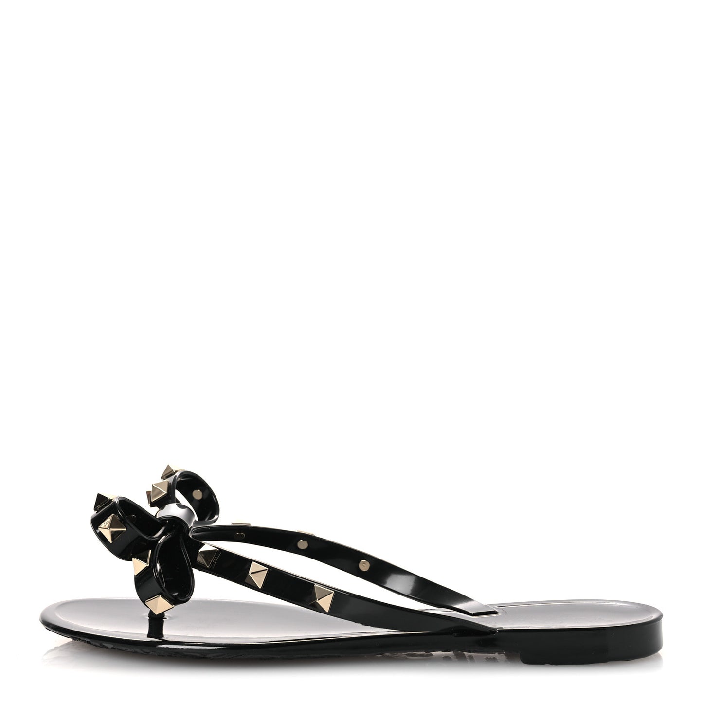 PVC Jelly Rockstud Bow Thong Sandals 36 Black