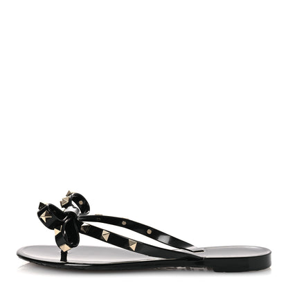 Valentino Garavani PVC Jelly Rockstud Bow Thong Sandals 36 Black 1 of 11
