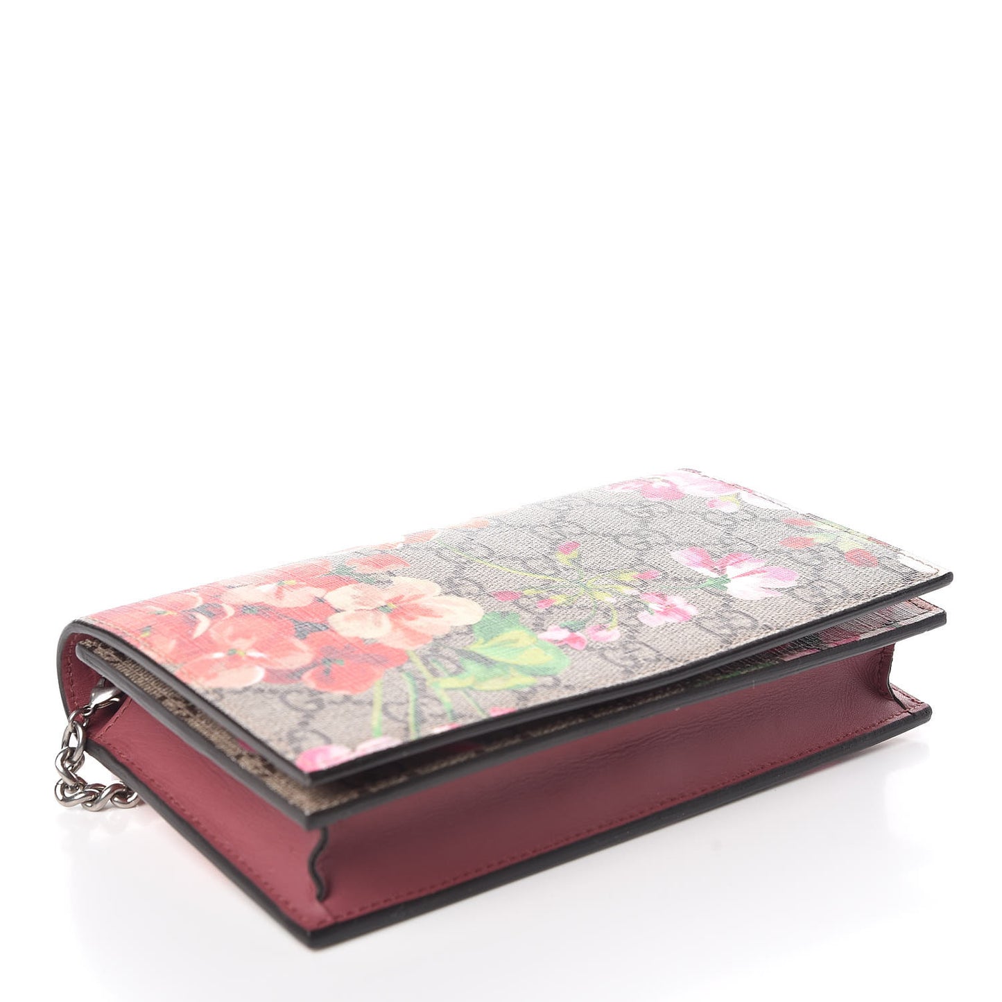 GG Supreme Monogram Blooms Chain Wallet Beige Multicolor Dry Rose