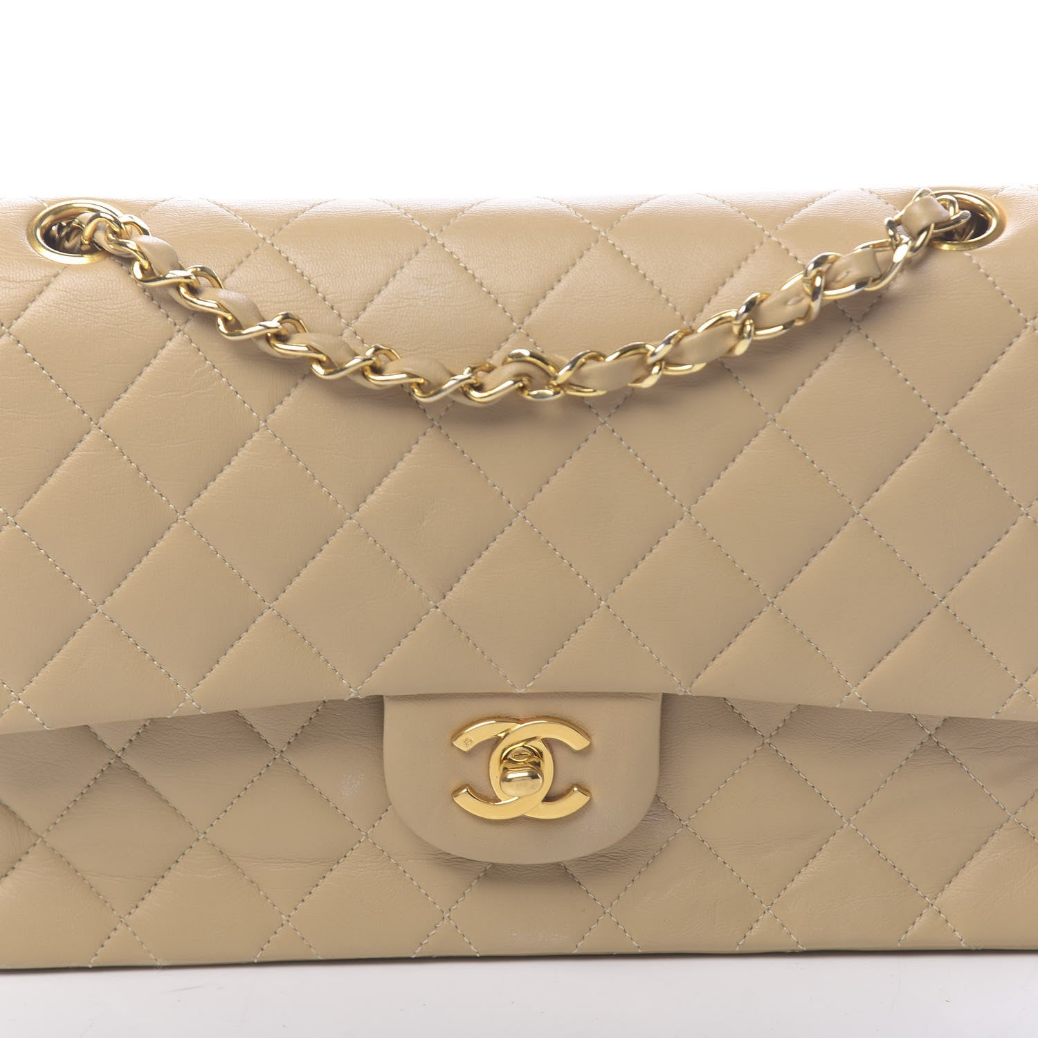 Chanel Lambskin Quilted Medium Double Flap Beige 15 of 18