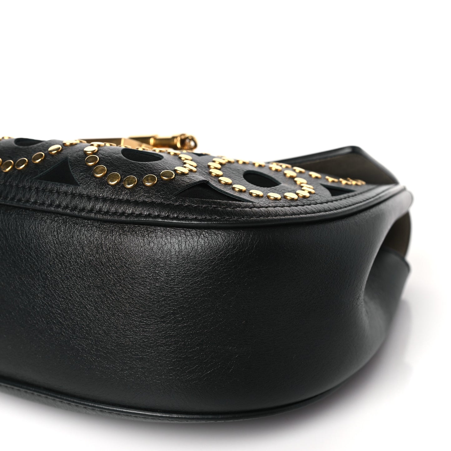 Calfskin Suede Studded Drew Shoulder Bag Black