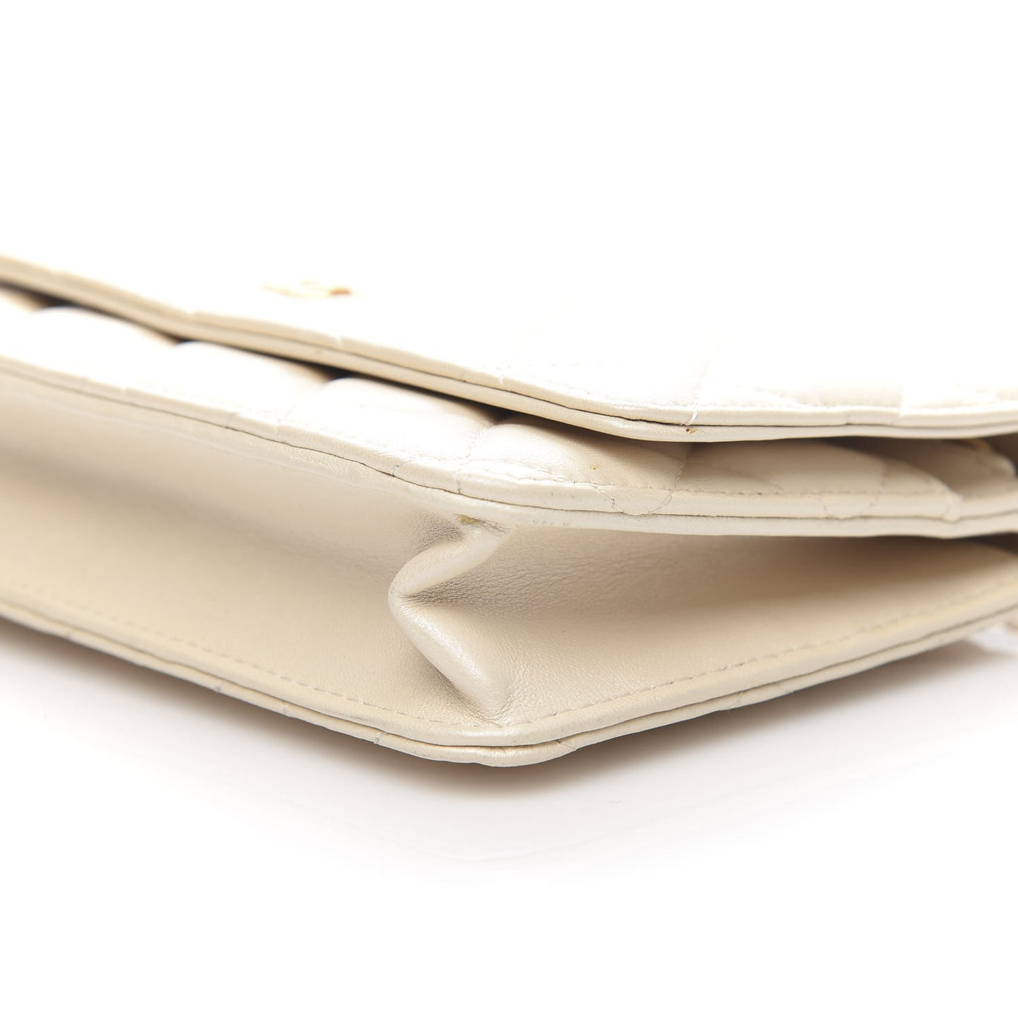 Pearly Lambskin Quilted Wallet On Chain WOC Light Beige