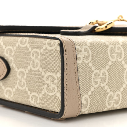 Gucci GG Supreme Monogram Textured Dollar Calfskin Mini Horsebit 1955 Shoulder Bag Beige Mystic White Oatmeal 10 of 16