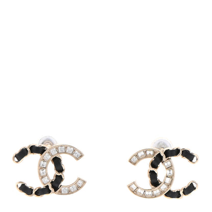 Chanel Crystal Baguette Lambskin Chain CC Vintage Allure Stud Earrings Black Gold 1 of 4