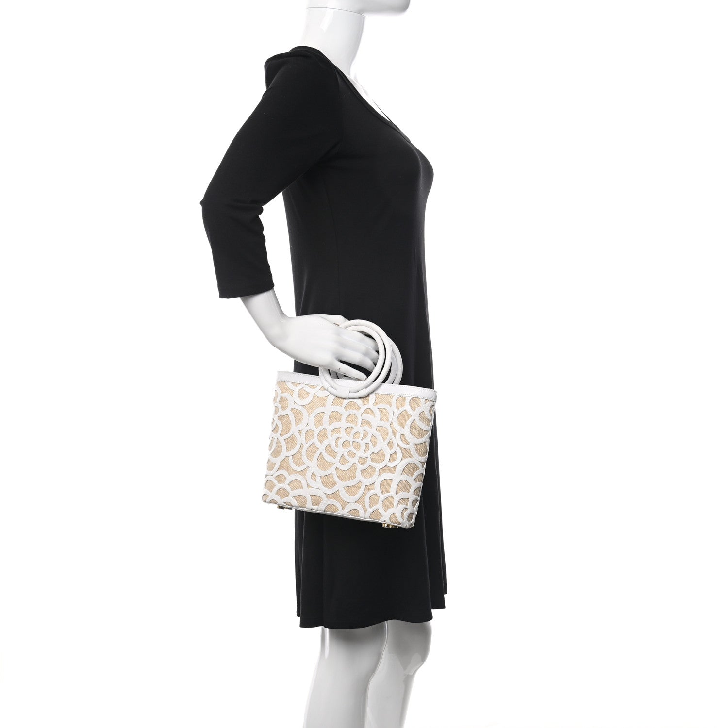 Nancy Gonzalez Crocodile Laser Cut Floral Handbag White Natural 2 of 10