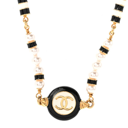 Chanel Metal Enamel Pearl CC Necklace Gold Black White 4 of 6