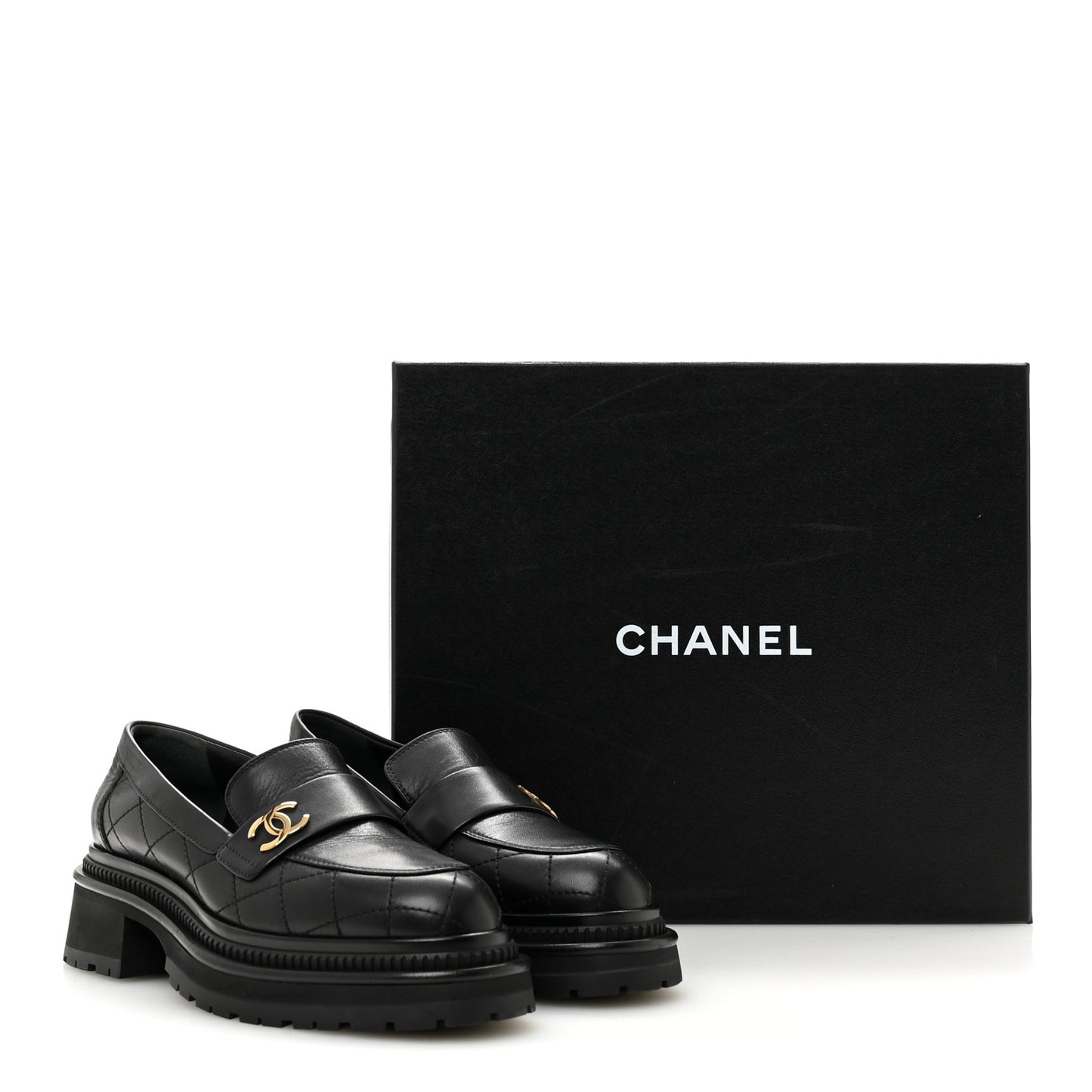 Calfskin Quilted CC Mocassin Loafers 37 Black