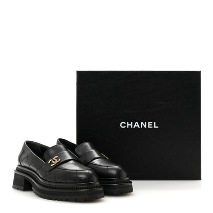 Chanel Calfskin Quilted CC Mocassin Loafers 37 Black 11 of 11