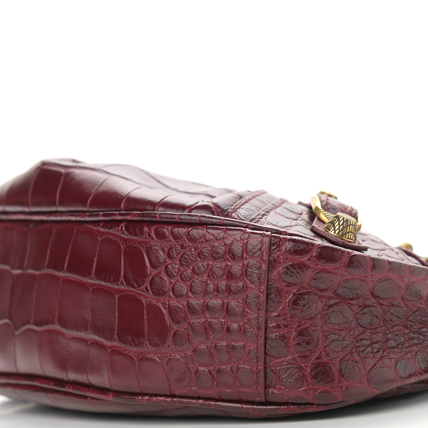 Extra Supple Calfskin Crocodile Embossed Le Cagole Shoulder Bag XS Dark Red