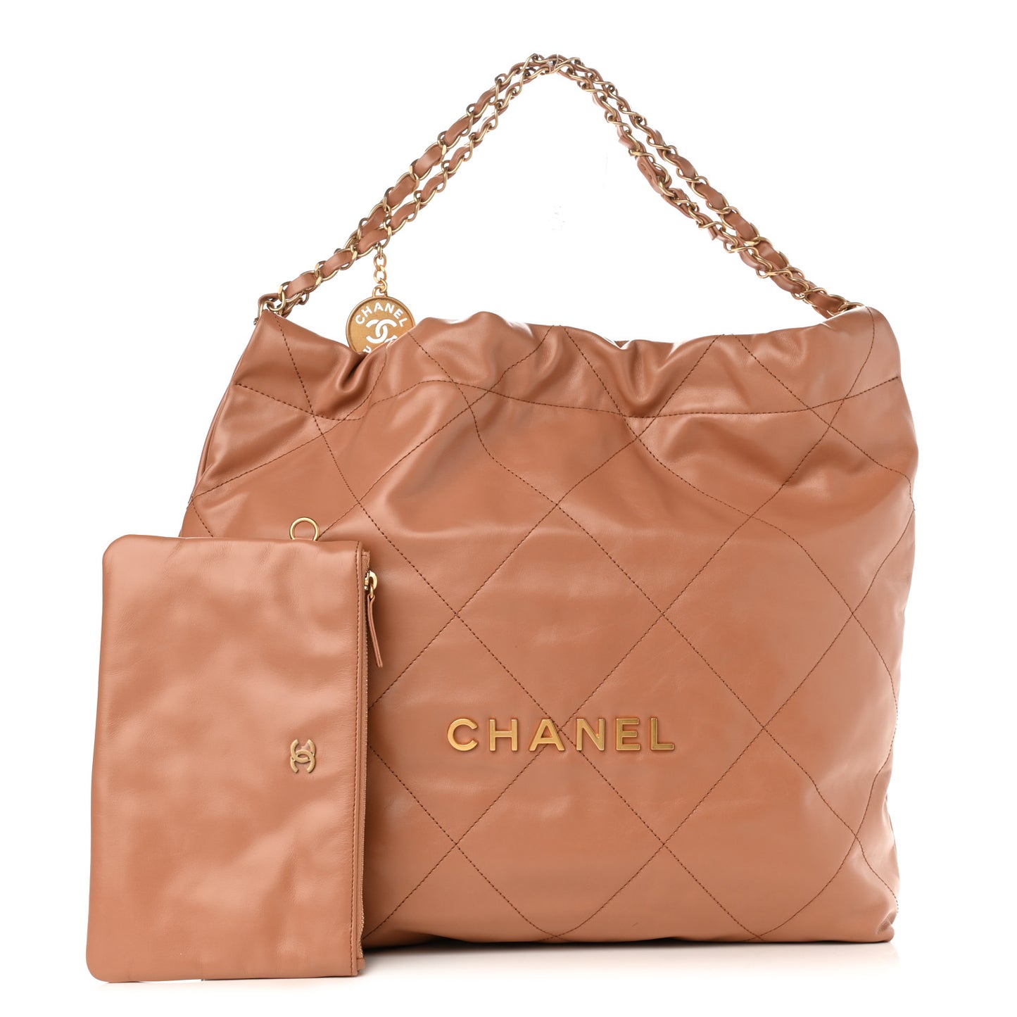 Shiny Calfskin Quilted Chanel 22 Camel