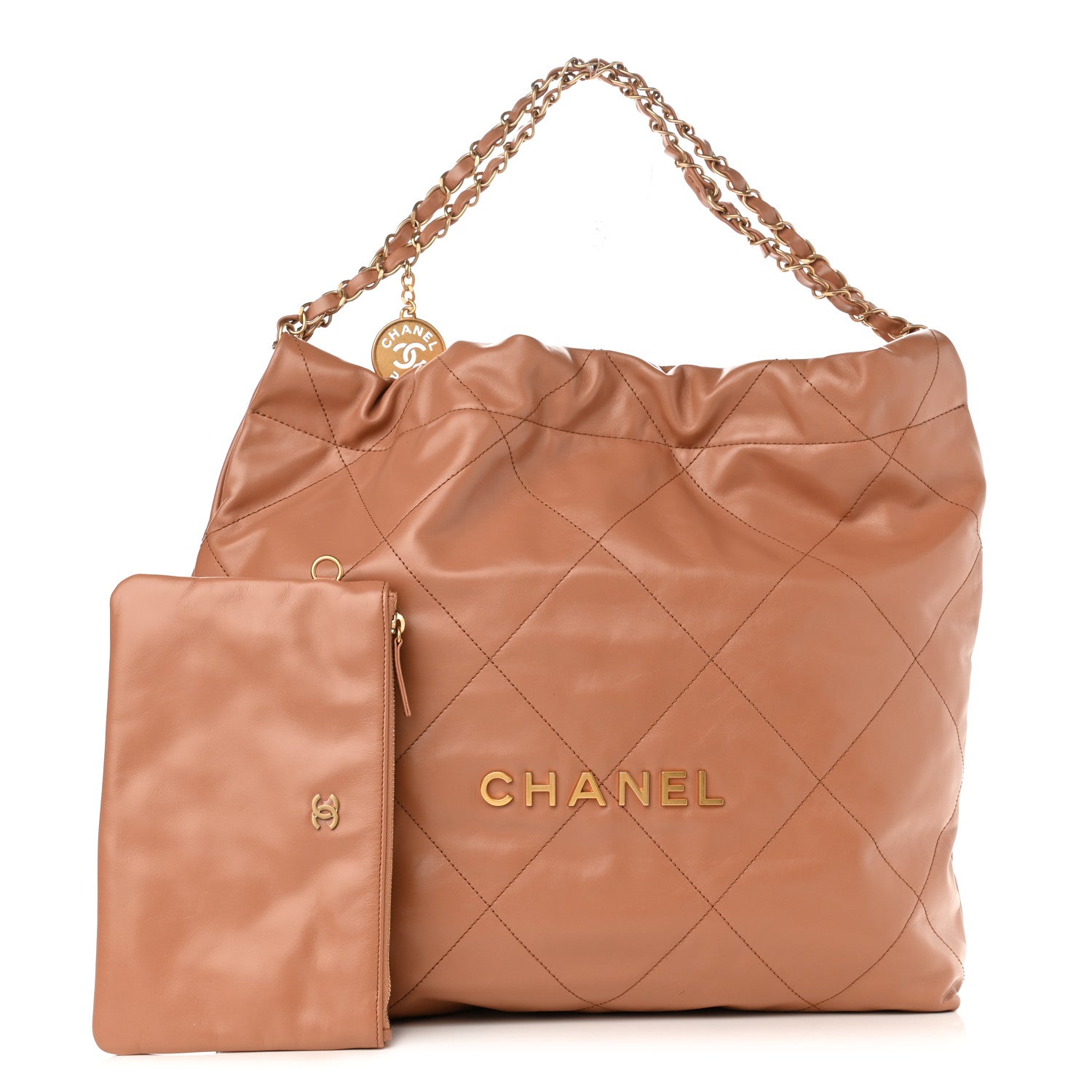 Chanel Shiny Calfskin Quilted Chanel 22 Camel 1 of 12