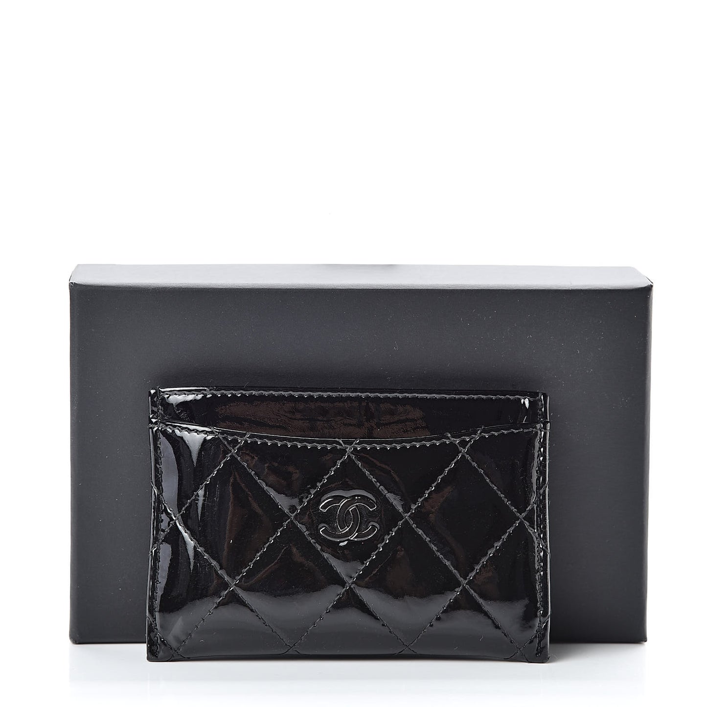 Patent Calfskin Quilted Card Holder Black
