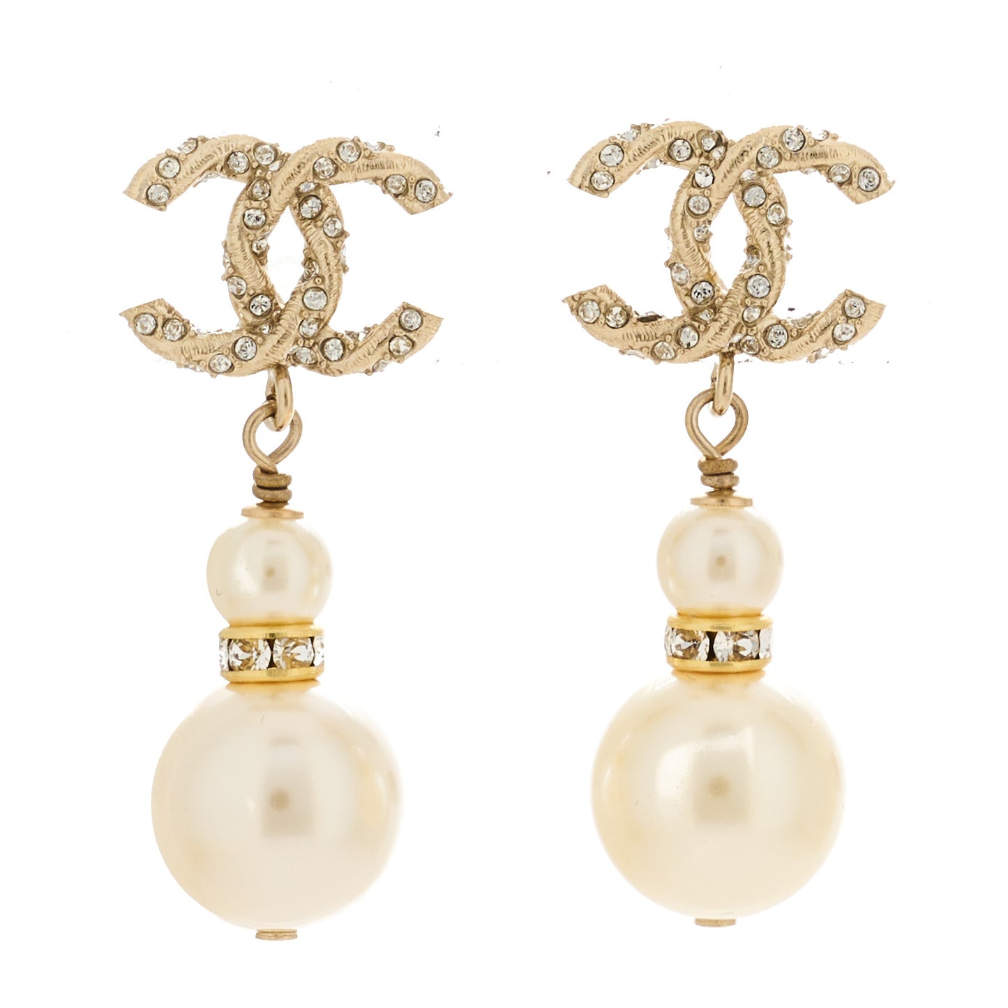 Crystal Pearl CC Drop Earrings Gold Pearly White