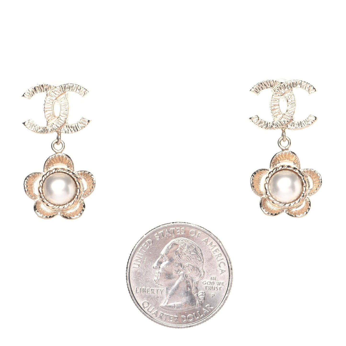 Pearl Camellia CC Drop Earrings Gold