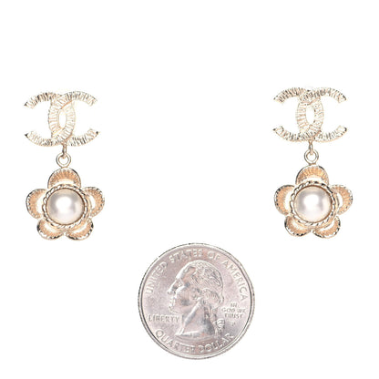 Chanel Pearl Camellia CC Drop Earrings Gold 2 of 5