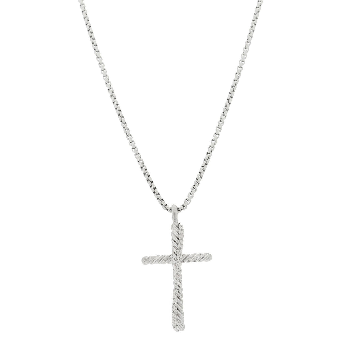 David Yurman Sterling Silver Diamond Pave 29mm Crossover Cross Necklace 1 of 5