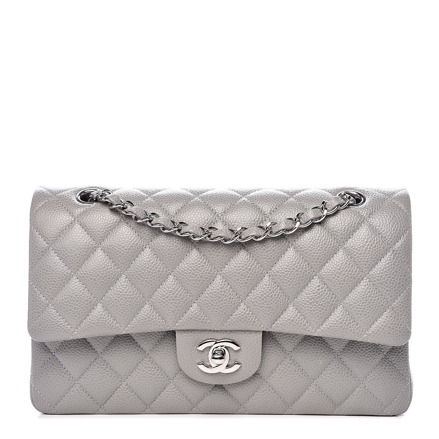 Caviar Quilted Medium Double Flap Grey