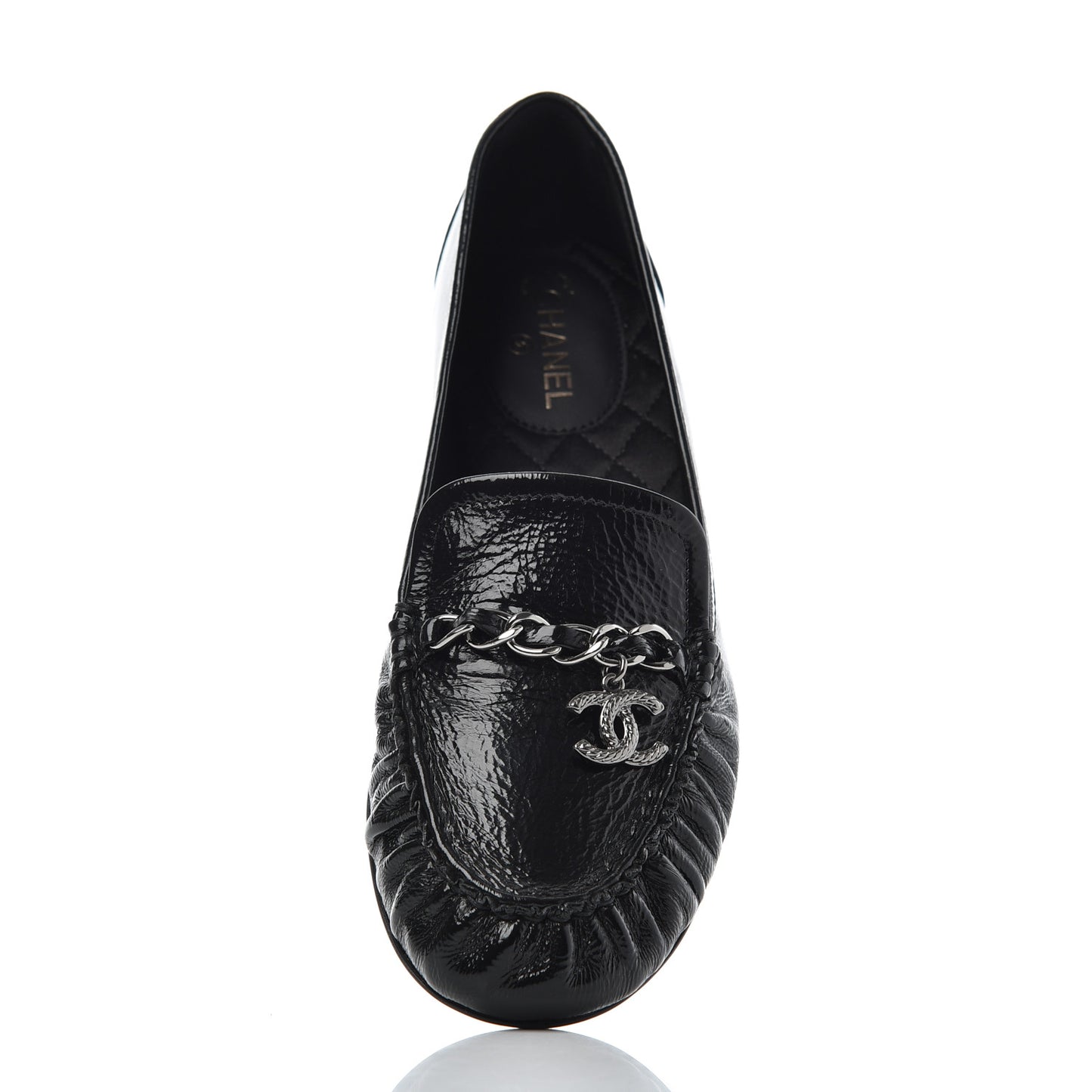 Crackled Patent Calfskin CC Mocassin Loafers 38 Black