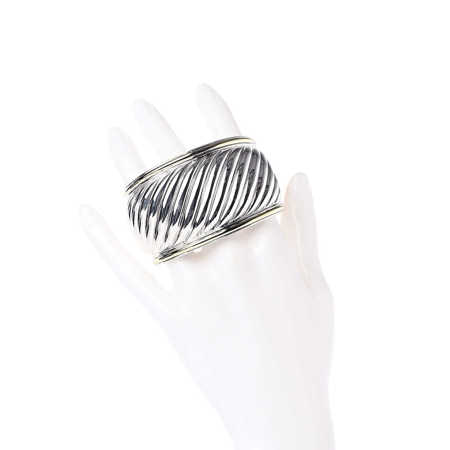 David Yurman Sterling Silver 18K Yellow Gold 41mm Sculpted Cable Cuff Bracelet 2 of 4
