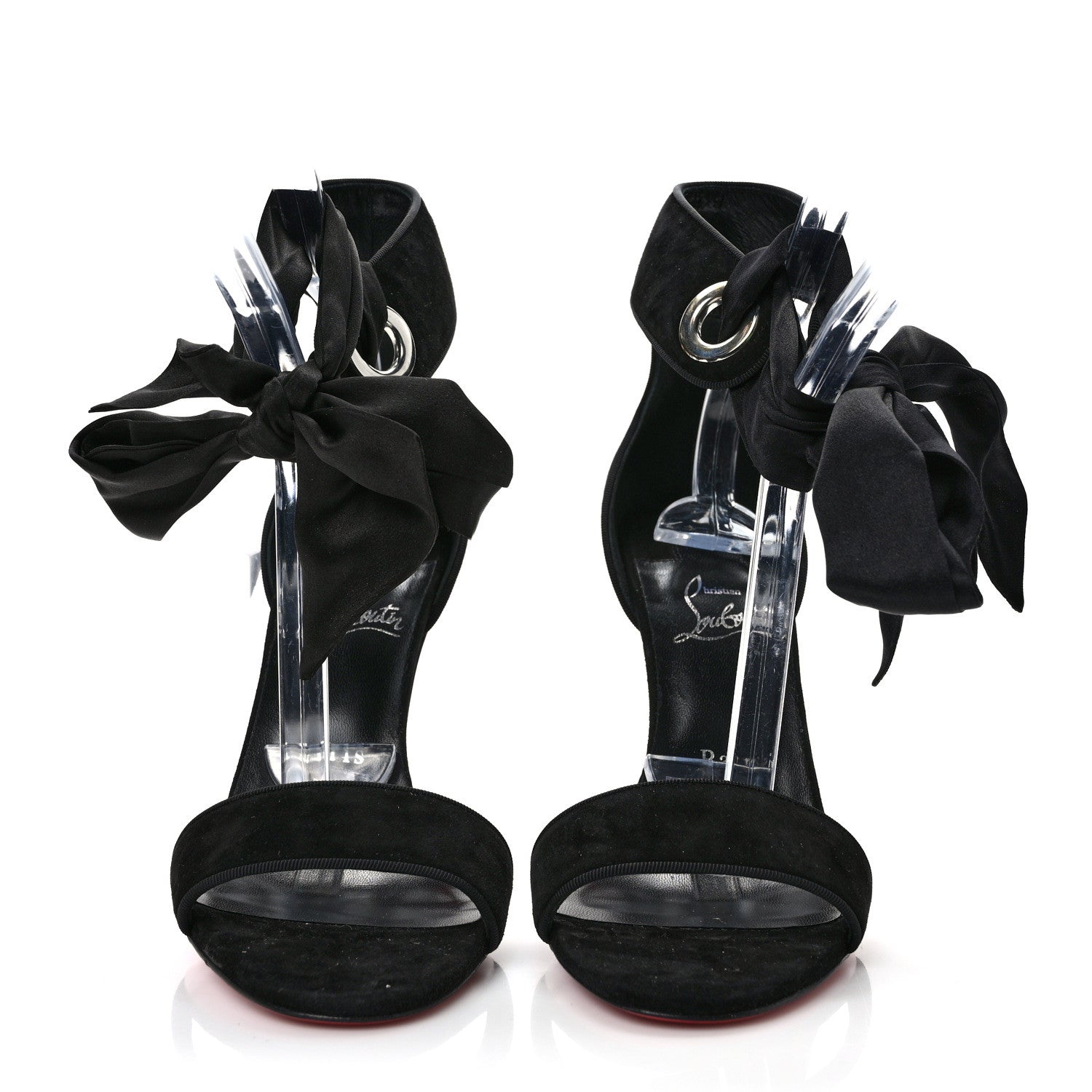 Christian Louboutin Veau Velours Silk Bow Torrida Alta 100 Sandals 38.5 Black 2 of 7
