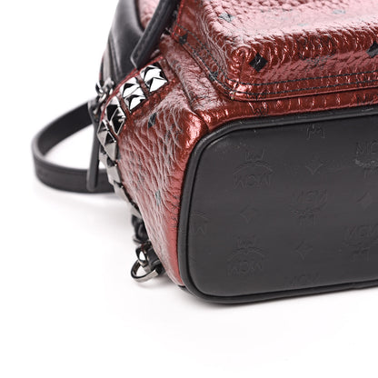 MCM Metallic Visetos Studded X-Mini Bebe Boo Backpack Scooter Red Black 10 of 12