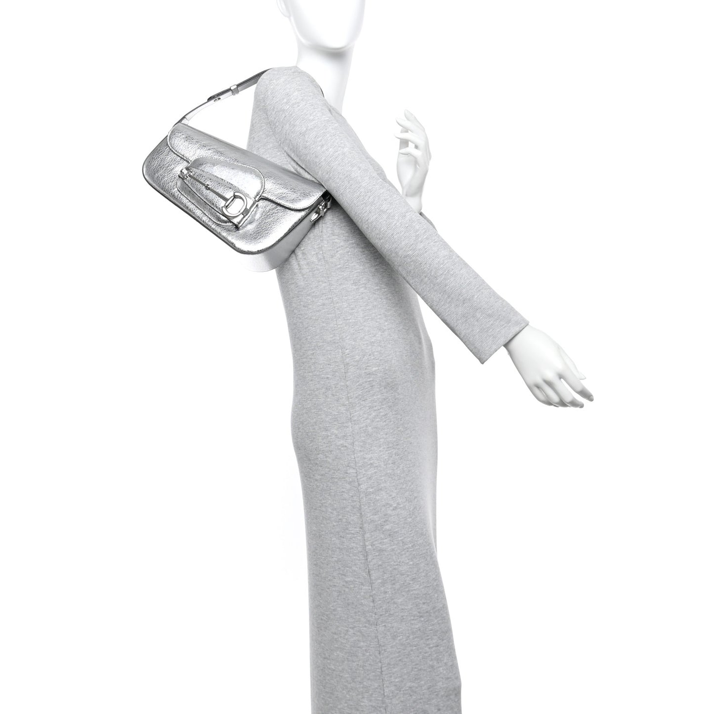 Metallic Demetra Small Horsebit 1955 Asymmetric Shoulder Bag Silver