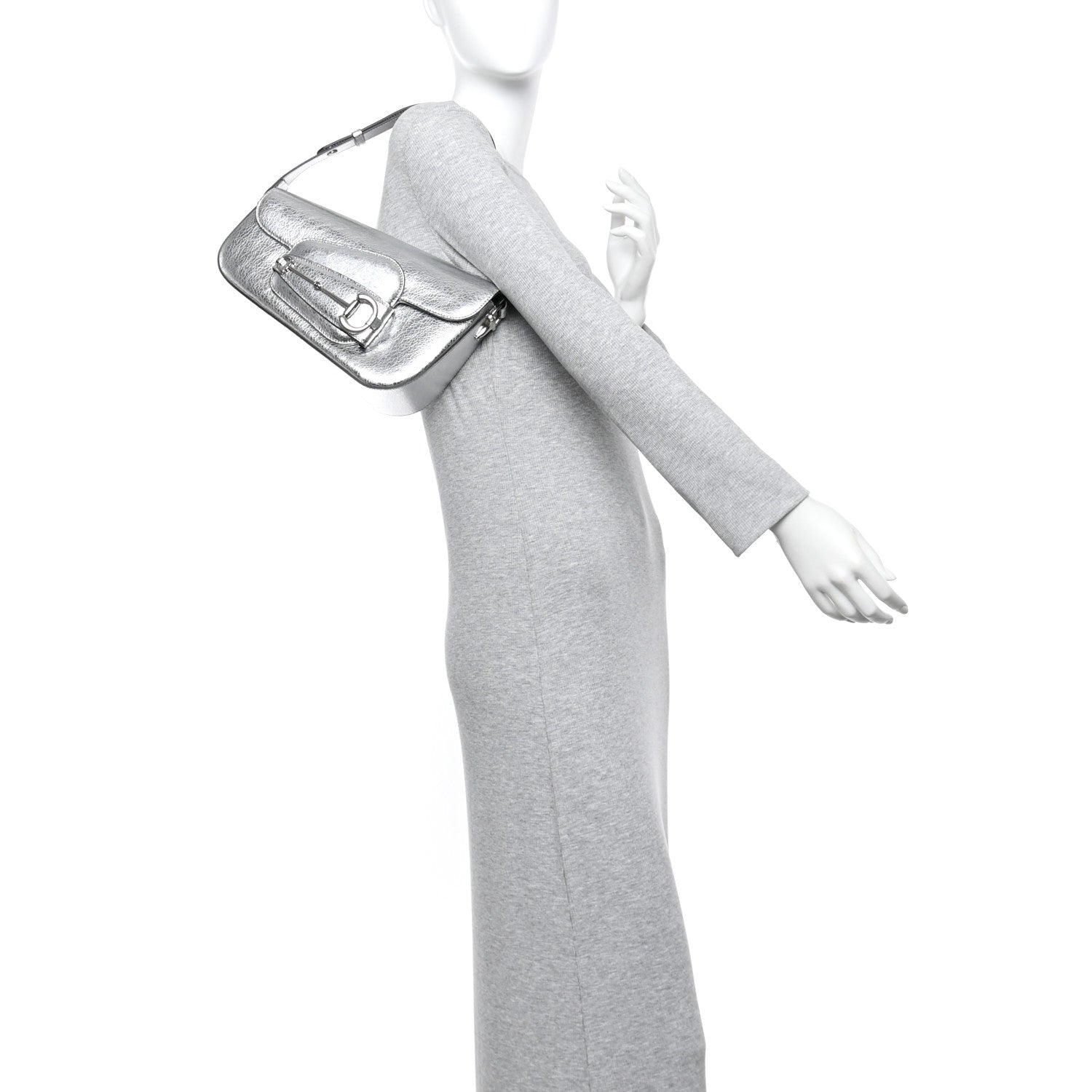 Gucci Metallic Demetra Small Horsebit 1955 Asymmetric Shoulder Bag Silver 2 of 12