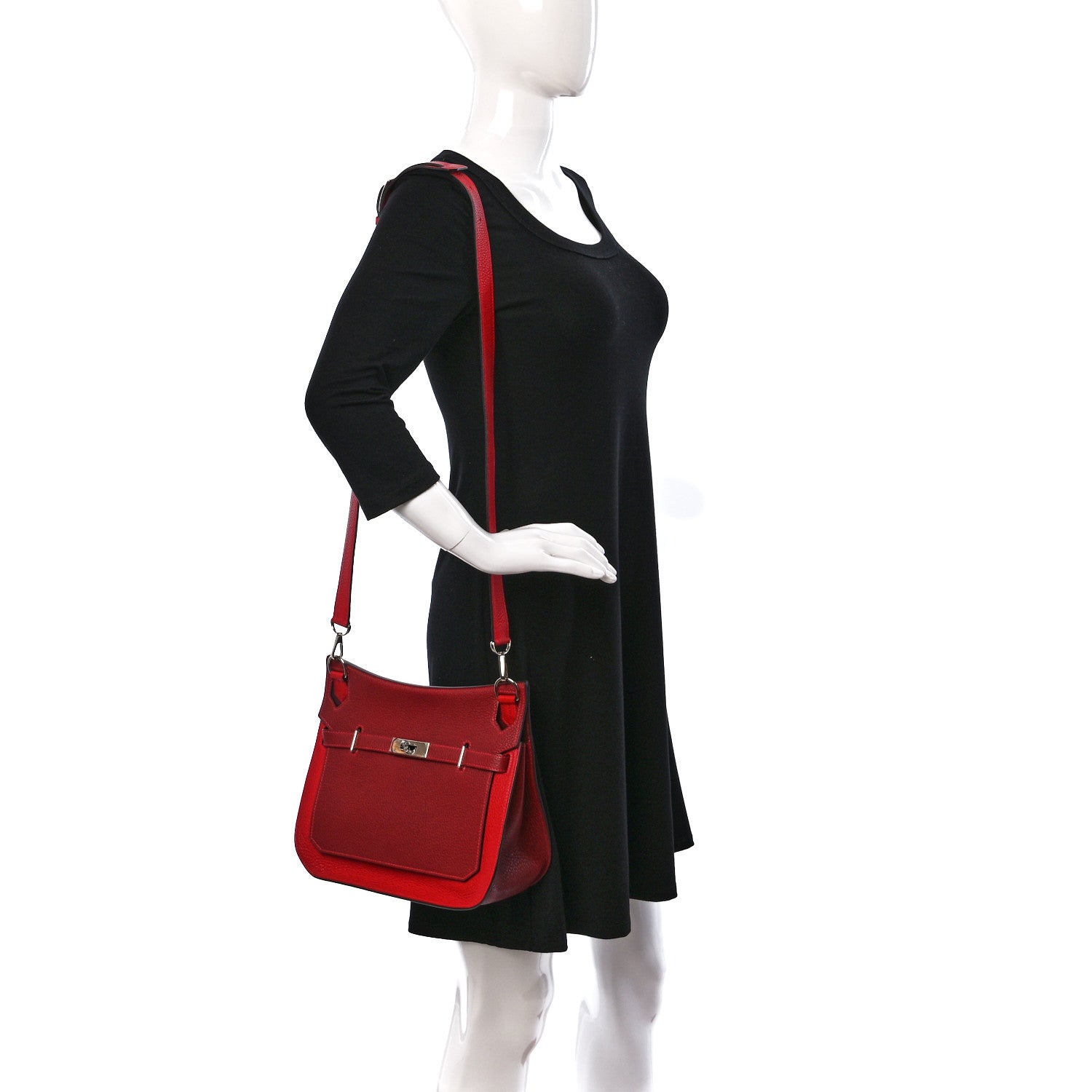Hermes Taurillon Clemence Bi-Color Jypsiere 28 Rouge H Rouge Casaque 2 of 9