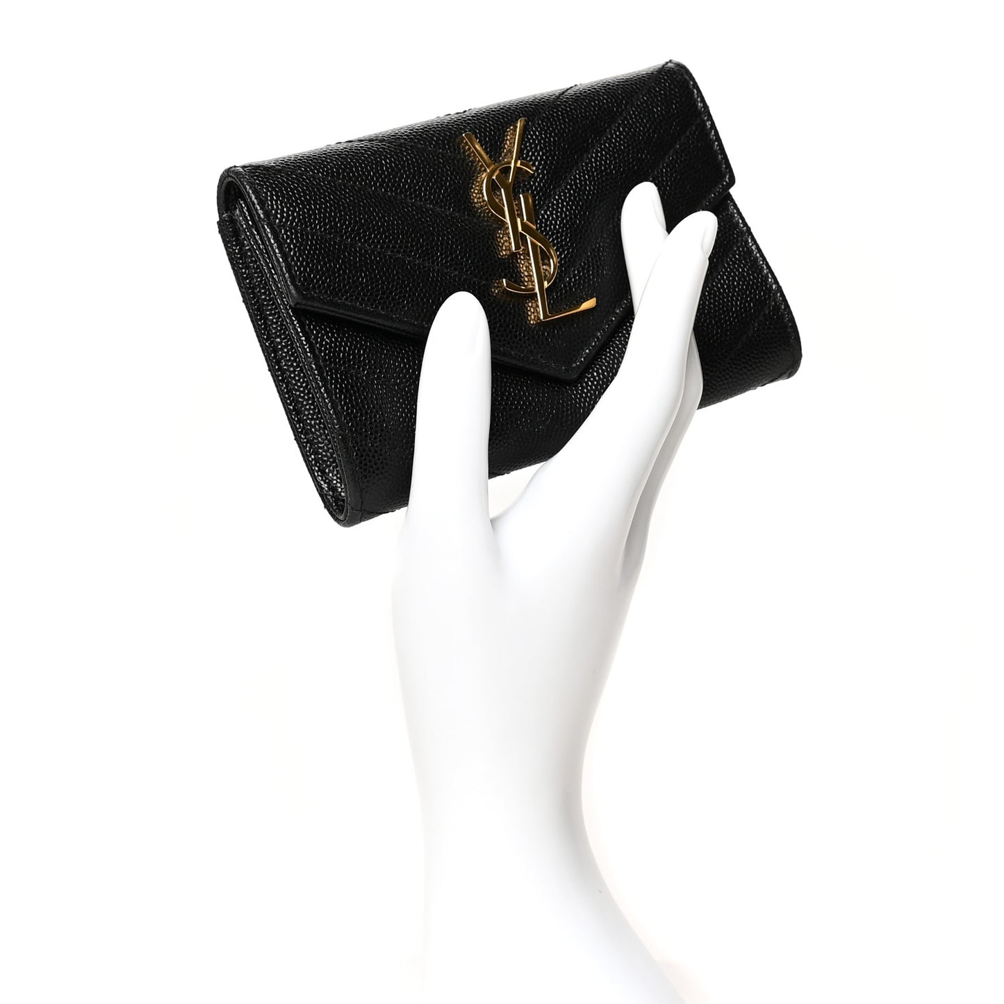 Grain De Poudre Matelasse Chevron Small Monogram Envelope Wallet Black