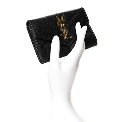 Saint Laurent Grain De Poudre Matelasse Chevron Small Monogram Envelope Wallet Black 2 of 7