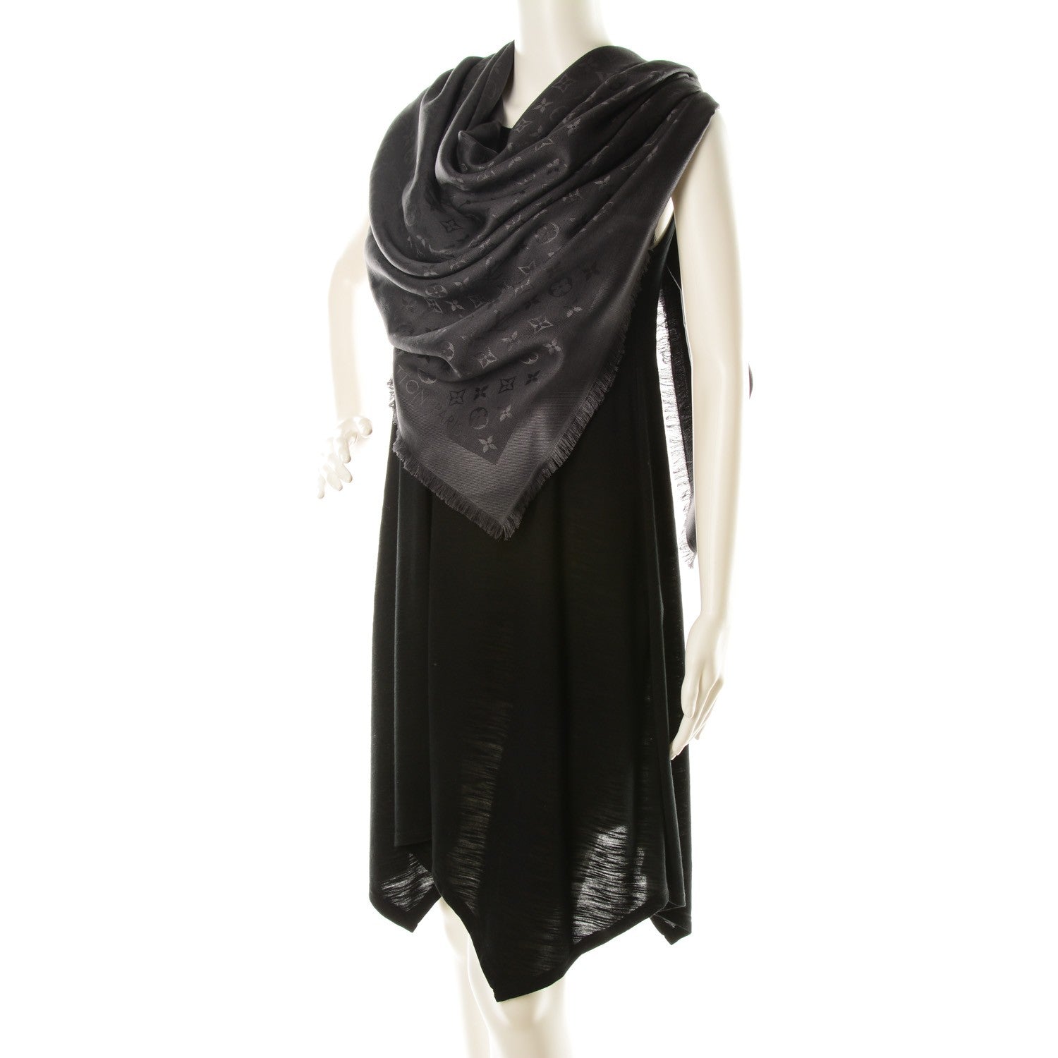 Louis Vuitton Wool Silk Monogram Shawl Anthracite 2 of 5